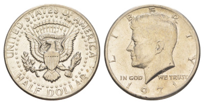 США 1/2 доллара (50 центов) 1971 Джон Кеннеди KM 202b медь плакированная медно-никелем aUNC 4131-736