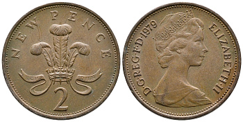 Великобритания 2 пенса 1979 Елизавета II (1952-2022) KM 916, Spink 4235 (C1) бронза 87-732