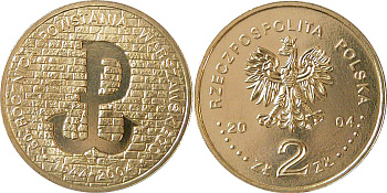 Польша 2 злотых 2004 MW, 60 лет Варшавскому восстанию 1944 года KM 496 нордик  UNC 3996-325