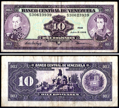 Венесуэла 10 боливаров 1995 Pick 61d бумага 3295-90-2-2