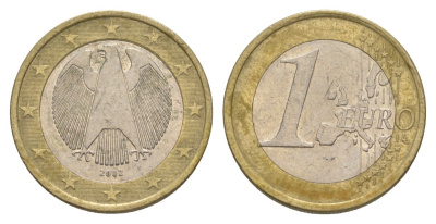 Германия 1 евро 2002 F KM 213 биметалл 4629-421