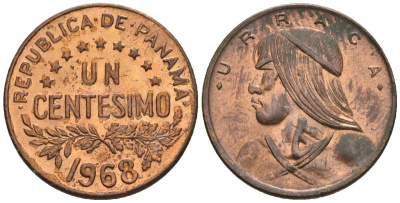 Панама 1 сентесимо 1968  KM 22 бронза  aUNC  4609-828