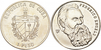 Куба 1 песо 2002 серия вожди мирового пролетариата - Фридрих Энгельс KM 853 медно-никель UNC 00-00