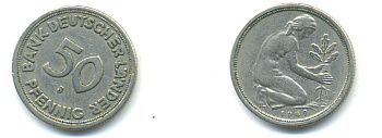 ФРГ 50 пфеннигов 1949 J KM 104, J. 379 медно-никель 83-136