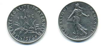 ФРАНЦИЯ 1 ФРАНК 1976 СЕЯТЕЛЬ KM 925.1 никель 86-1815