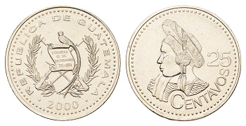 Гватемала 25 сентаво 2000 KM 278 медно-никель UNC M71-11