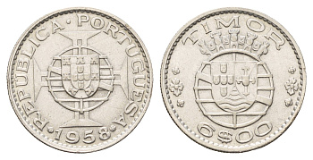 Португальский Тимор 6 эскудо 1958 год-тип KM 15 серебро 4671-817