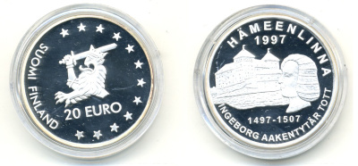 Финляндия 20 евро 1997 Хямеэнлинна SCARCE 115 серебро PROOF 00-00