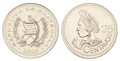 Гватемала 25 сентаво 2000 KM 278 медно-никель UNC M71-11