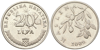 Хорватия 20 лип 2009 нечетный год KM 7 сталь плакированная никелем  UNC  105-316