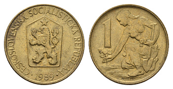 Чехословакия 1 крона 1989 Женщина сажает липовое дерево KM 50 алюминиевая бронза UNC 4678-636