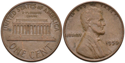 США 1 цент 1959 Авраам Линкольн KM 201 медь цинк 4564-322