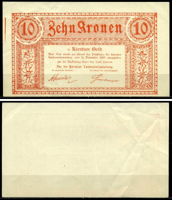 Австрия, Каринтия 10 крон 1918 нотгельд, 11 ноября 1918, южная Австрия бумага 6293-4-1-2