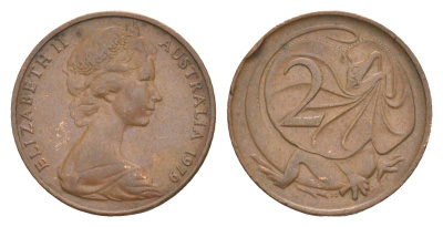 Австралия 2 цента 1979 Елизавета II (1952-2022), плащеносная ящерица KM 63 бронза 4580-1015