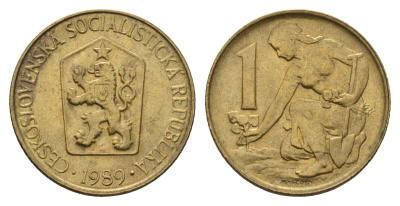 Чехословакия 1 крона 1989 Женщина сажает липовое дерево KM 50 алюминиевая бронза UNC 4678-636