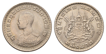 Таиланд 1 бат 1962 BE 2505, король Рама IX, молодой портрет Y 84 медно-никель UNC 89-551