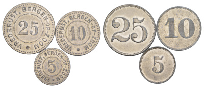 Нидерланды, Берген-оп-Зом набор из 3 монет (5, 10 и 25 центов) ND (1924) изготовленны фирмой Lauer Kooij IT018.1,2,3 никель цинк UNC 4654-155-157