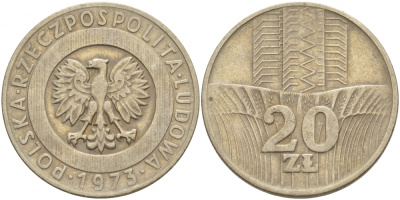 Польша 20 злотых 1973 монетный двор Кремница KM 67, Parchimowicz 245a медно-никель 4517-833