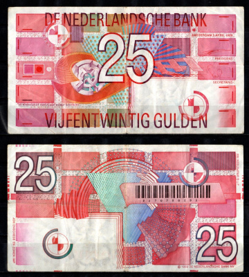 Нидерланды 25 гульденов 1989 Pick 100 бумага 8592-2-1-2