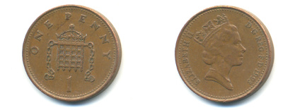 Великобритания 1 пенни 1993 Елизавета II (1952-2022) KM 935a, Spink 4391 (B4) сталь плакированная медью 177-1133