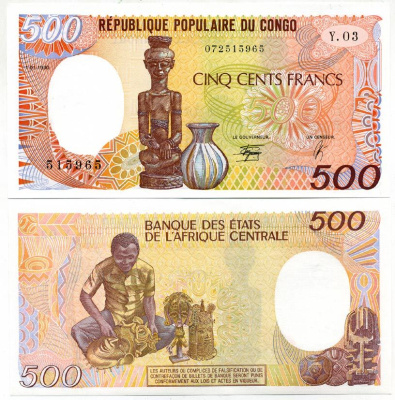 Конго 500 франков 1990 скульптура, резчик Pick 8 c бумага UNC (пресс) 448-61-3