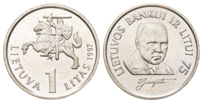 Литва 1 лит 1997 75 лет банку Литвы KM 109 медно-никель UNC 4612-1032
