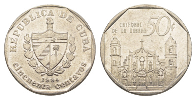 Куба 50 сентаво 1994 собор в Гаване KM 578.1 сталь плакированная никелем 4637-1117