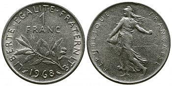 ФРАНЦИЯ 1 ФРАНК 1968 СЕЯТЕЛЬ KM 925.1 никель 4381-522
