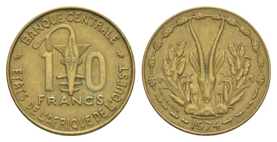 Западная Африка (BCEAO) 10 франков 1974 Центральный банк государств Западной Африки KM 1a медь алюминий никель 4642-234