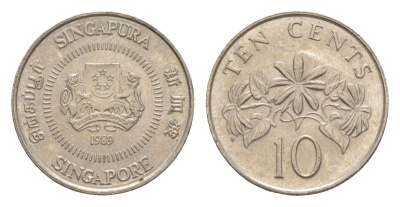 Сингапур 10 центов 1989 KM 51 медно-никель 4640-525