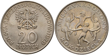 Польша 20 злотых 1979 MW, Международный год детей Y 99 медно-никель UNC 81-516