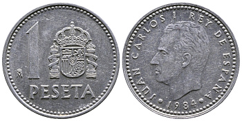 Испания 1 песета 1984 Хуан Карлос I (1975-2014) KM 821 алюминий 4110-1441