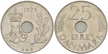Дания 25 эре 1973 S; B, Маргрете II (1972- ) KM 861.1 медно-никель 4402-1244