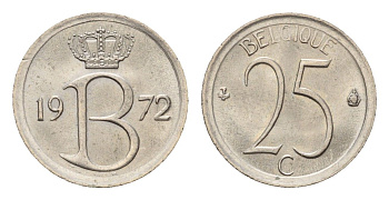 Бельгия 25 сантимов 1972 Belgique KM 153 медно-никель 4627-615