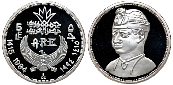 Египет 5 фунтов 1994 Аспелта царь Куша (Мероитского царства) KM ?? серебро  PROOF  00-811-64