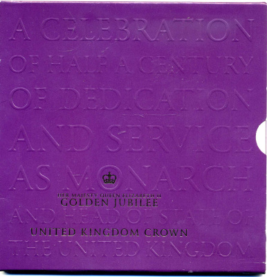 Великобритания 5 фунтов 2002 Елизавета II (1952-2022), Золотой юбилей правления Королевы Елизаветы II, запайка, в оригинальном картонном буклете KM 1024, Spink L10 медно-никель BUNC 5-4-4-35