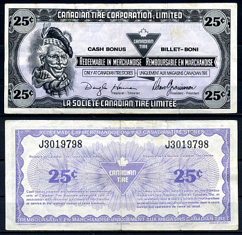Канада купон на 25 центов 1989 Canadian Tire бумага 2195-22-2-1