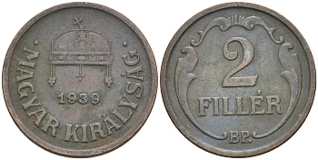 Венгрия 2 филлера 1939 BP KM 506 бронза 4115-1167