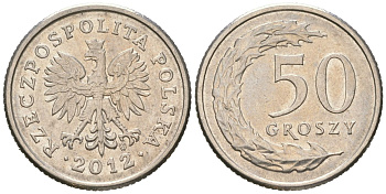 Польша 50 грошей 2012 MW KM 281 медно-никель UNC 4383-336