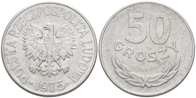ПОЛЬША 50 ГРОШЕЙ 1975 КРЕМНИЦА KM 48.1 алюминий XF 190-447