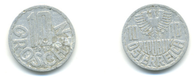 Австрия 10 грошей 1952 KM 2878 алюминий 83-356