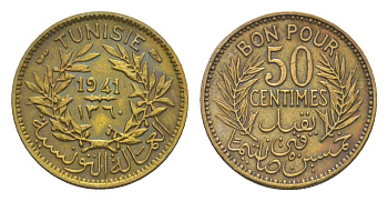 Тунис 50 сантимов 1941 KM 246 алюминиевая бронза 4380-1115
