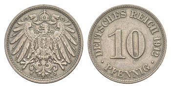 Германия 10 пфеннигов 1912 D, Вильгельм II (1888-1918) KM 12, J. 13 медно-никель 4164-433