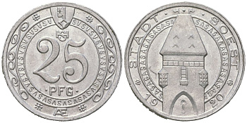 Зоест (Пруссия, Вестфалия) 25 пфеннингов 1920 Funck 504.6 алюминий aUNC 4586-834