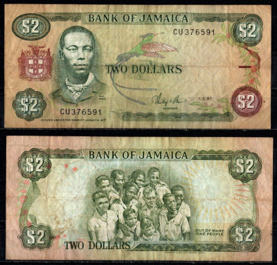 Ямайка 2 доллара 1987 Pick 69 b бумага 7183-5-3-2