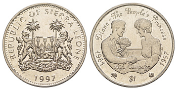 Сьерра-Леоне 1 доллар 1997 Диана - Народная принцесса, Кампания по борьбе со СПИДом KM 83 медно-никель BU 1521-1324