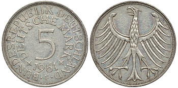ФРГ 5 марок 1961 F, J. 387, KM 112.1 серебро 603-1242
