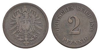 Германия 2 пфеннига 1876 C, Вильгельм I (1871-1888) KM 2, J. 2, Weege 3 медь 4639-1168