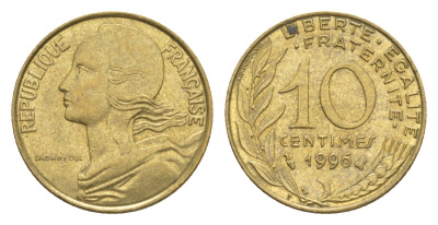 Франция 10 сантимов 1996 тип Morlon KM 929, Le Franc 144.40 алюминиевая бронза UNC 4630-369