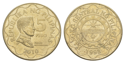 Филиппины 5 писо 2010 KM 272 никель латунь 4635-1242